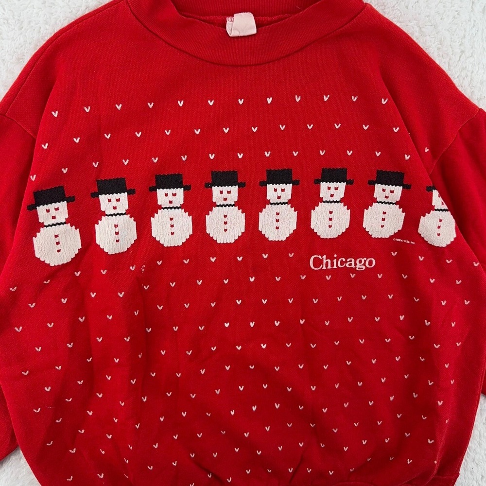 vintage CHICAGO CROSS STITCH SNOWMAN MEN'S CREWNECK SWEATSHIRT‎ FITS SMALL